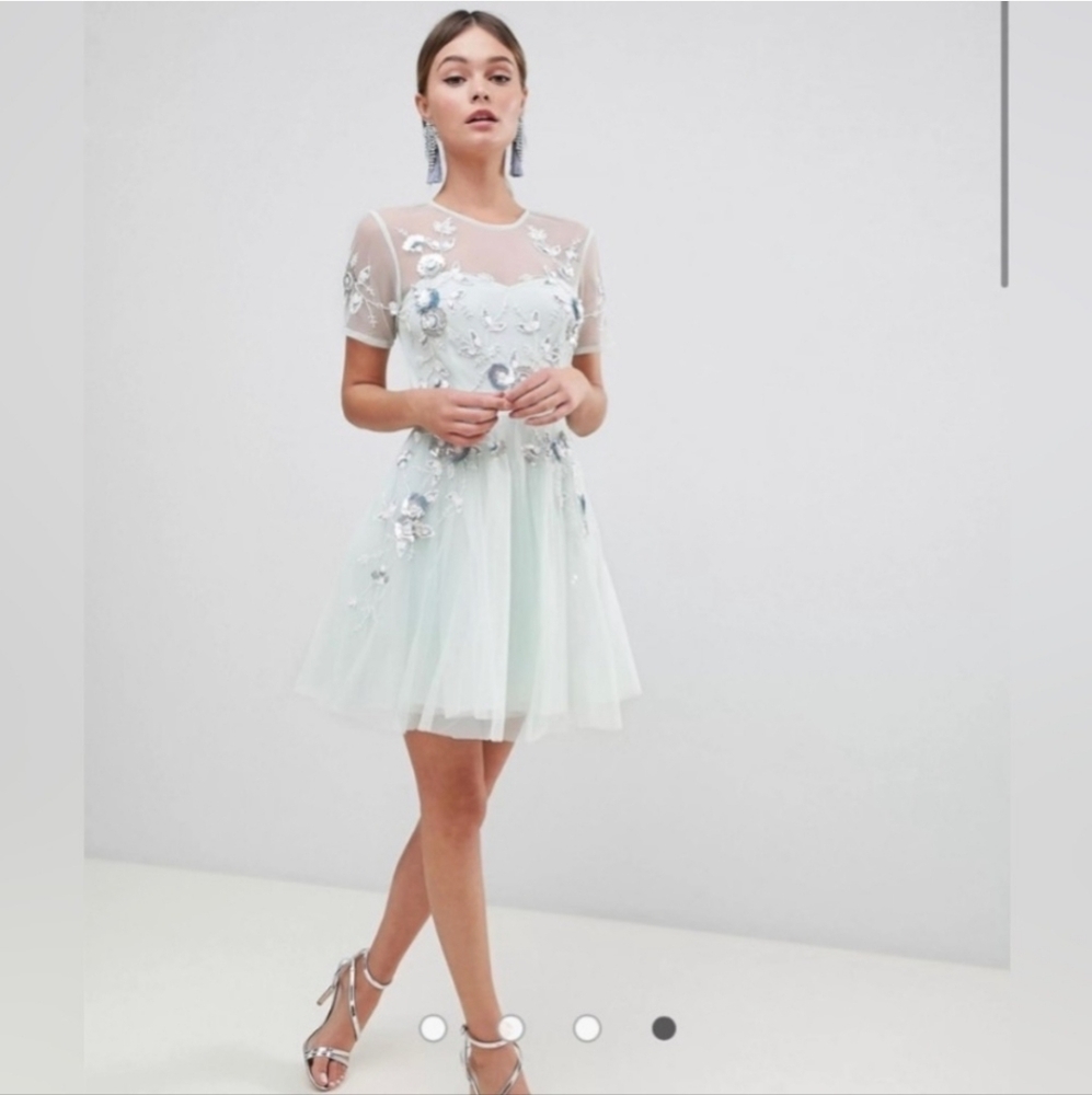 ASOS Seafoam Floral Embellished Mini Dress